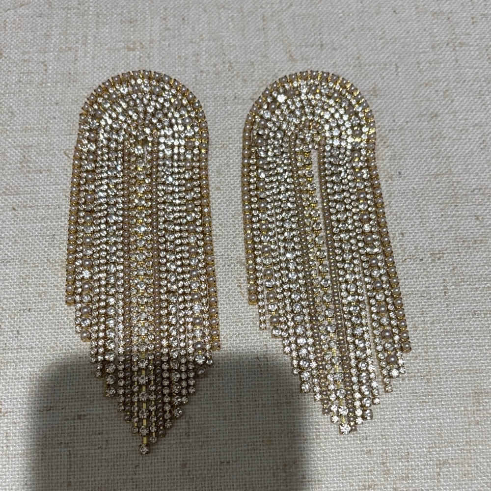 Gold Crystal Fringe Drop Earrings - Women Jewelry